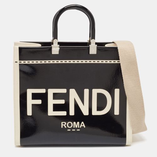 Fendi Black/Off White Canvas and Patent Leather Medium Sunshine Shopper Tote - Fendi - Modalova