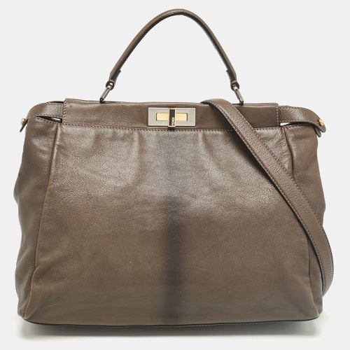 Fendi Grey Leather Large Peekaboo Top Handle Bag - Fendi - Modalova