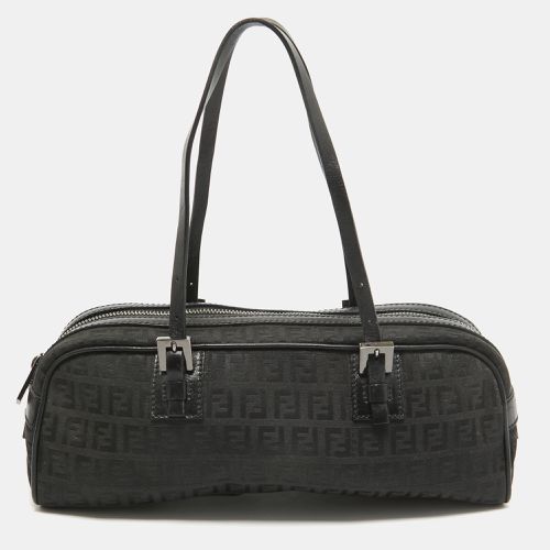 Fendi Black Zuchinno Fabric and Leather Zip Satchel - Fendi - Modalova