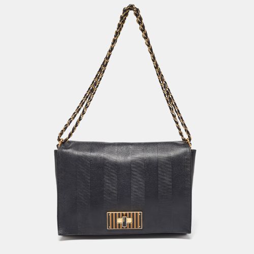 Fendi Black Stripe Embossed Leather Large Claudia Shoulder Bag - Fendi - Modalova