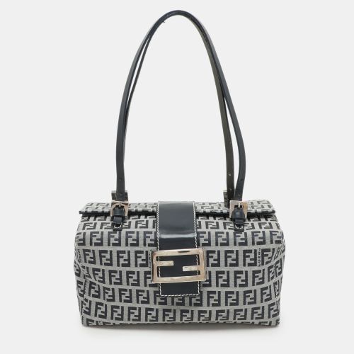 Fendi Grey Canvas Box Baguette Top Handle Bag - Fendi - Modalova
