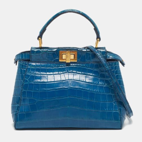 Fendi Blue Crocodile Mini Peekaboo Top Handle Bag - Fendi - Modalova