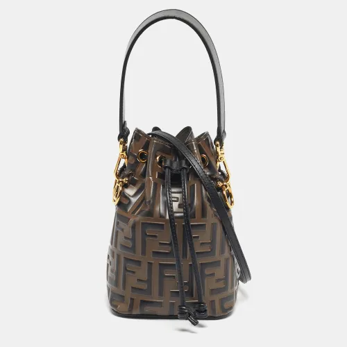 Fendi Brown/Black Zucca Leather Mini Mon Tresor Bucket Bag - Fendi - Modalova