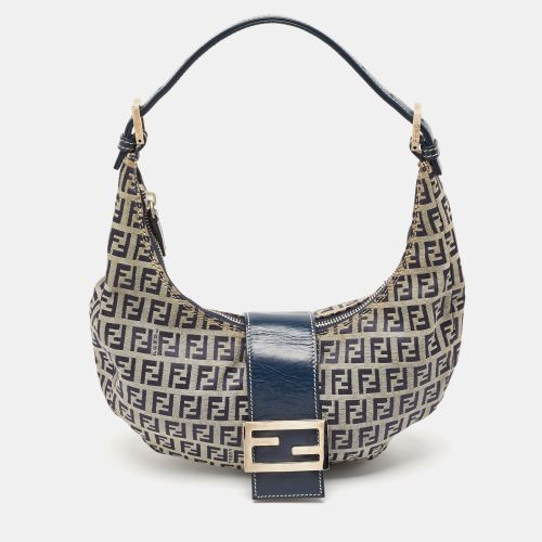 Fendi Navy Blue Zucchino Canvas and Leather FF Flap Hobo - Fendi - Modalova