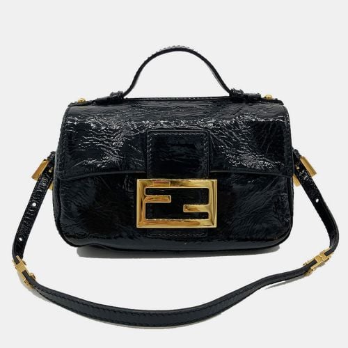 Fendi Black Patent And Silk Zucca Double Mini Baguette - Fendi - Modalova