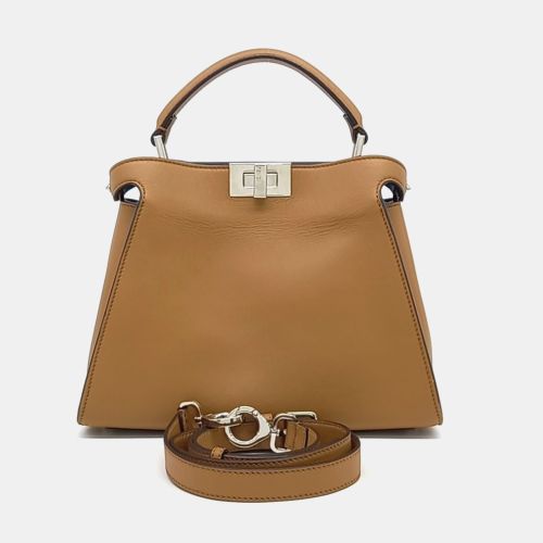 Fendi Brown Leather Peekaboo Essentially Mini Bag - Fendi - Modalova