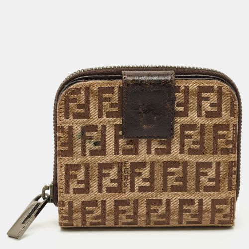 Fendi Beige/Brown Zucchino Canvas and Leather Compact Wallet - Fendi - Modalova