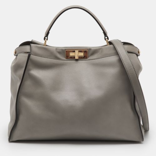 Fendi Grey Leather Large Peekaboo Top Handle Bag - Fendi - Modalova