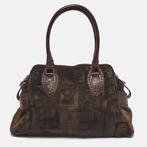 Fendi Dark Brown FF Calf Hair and Leather Medium Du Jour Satchel - Fendi - Modalova