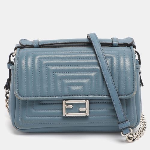 Fendi Light Blue Quilted Leather Micro Double Baguette Bag - Fendi - Modalova