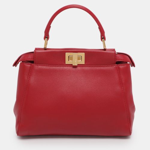 Fendi Red Leather Mini Peekaboo Top Handle Bag - Fendi - Modalova