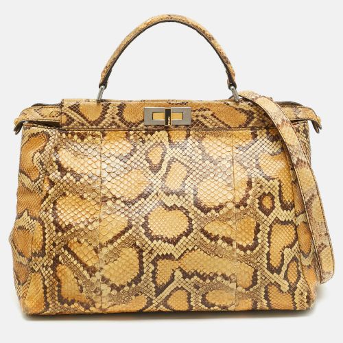 Peekaboo Large Mustard/Brown Python Top Handle Bag - Fendi - Modalova