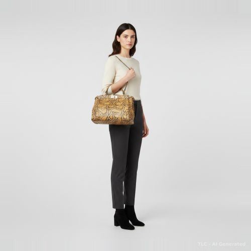 Peekaboo Large Mustard/Brown Python Top Handle Bag - Fendi - Modalova