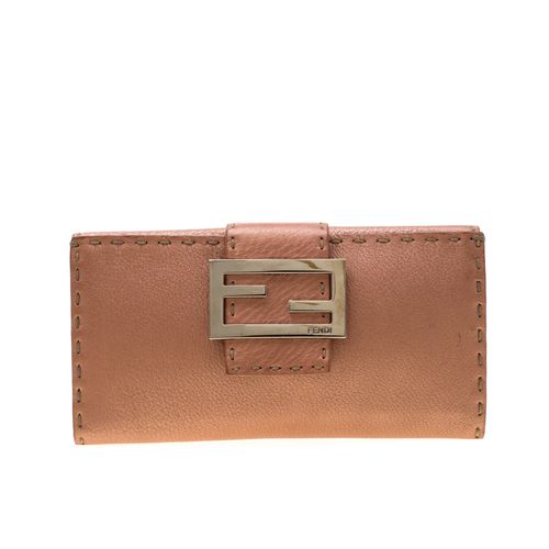 Rose Gold Metallic Leather Selleria Wallet - Fendi - Modalova