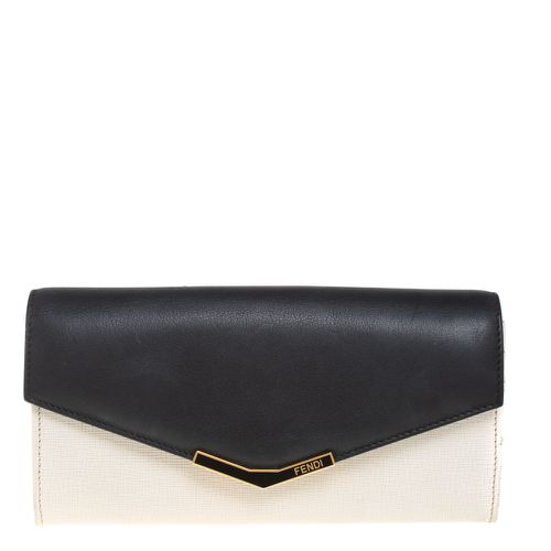 Fendi Off White/Black Leather Envelope Continental Wallet - Fendi - Modalova