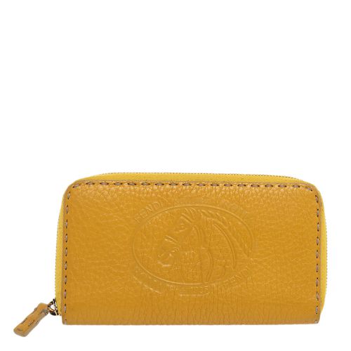 Fendi Yellow Leather Selleria Zip Around Wallet - Fendi - Modalova