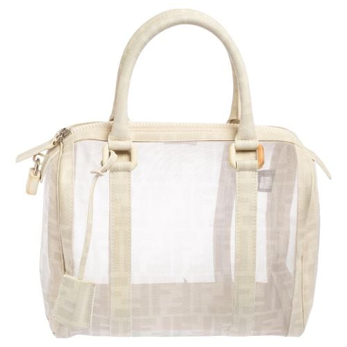 Fendi White Zucca Mesh and Coated Canvas Bauletto Boston Bag - Fendi - Modalova