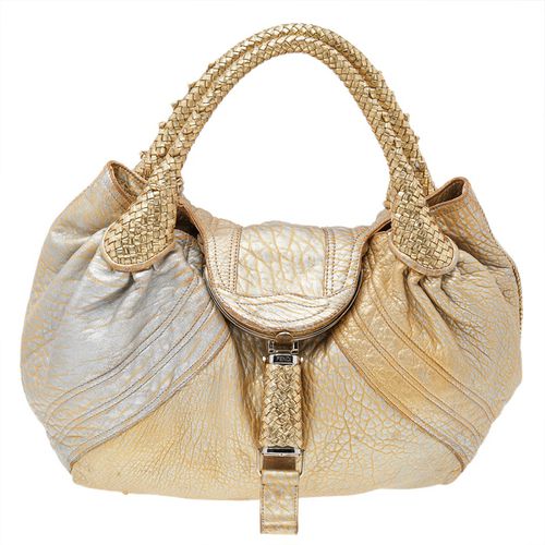 Fendi Metallic Gold Leather Holographic Textured Spy Hobo - Fendi - Modalova