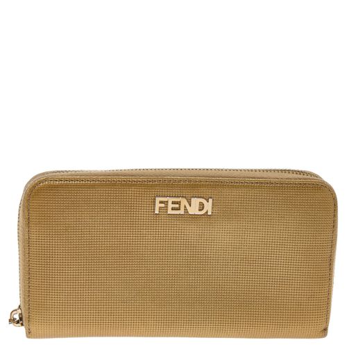 Fendi Gold Embossed Leather Zip Around Wallet - Fendi - Modalova