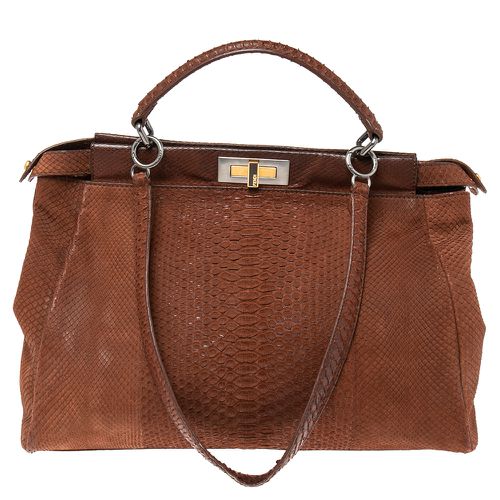 Fendi Cinnamon Brown Python Large Peekaboo Top Handle Bag - Fendi - Modalova