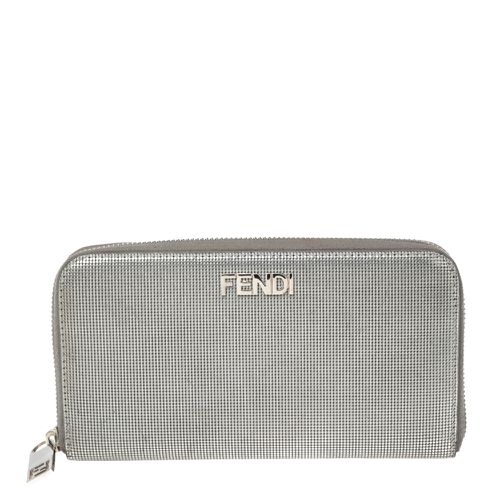 Fendi Silver Textured Leather Zip Around Continental Wallet - Fendi - Modalova