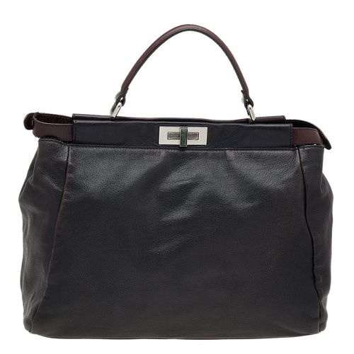 Fendi Black/Dark Brown Leather Large Peekaboo Top Handle Bag - Fendi - Modalova