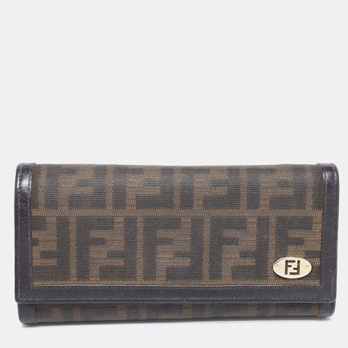 Fendi Dark Brown/Tobacco Zucca Canvas and Leather Trifold Continental Wallet - Fendi - Modalova