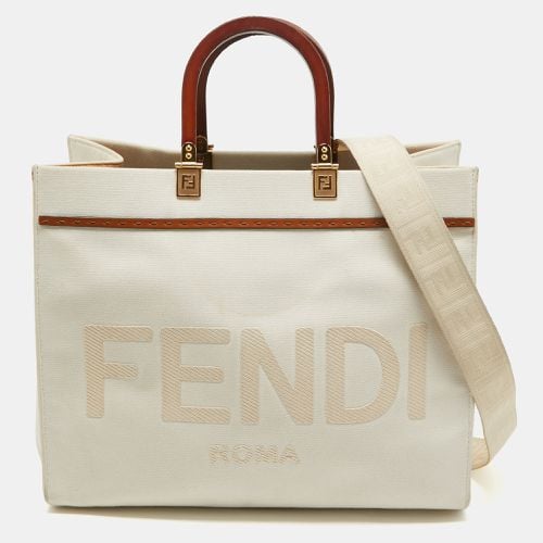 Fendi Off White Canvas and Leather Medium Sunshine Tote - Fendi - Modalova