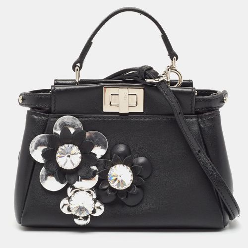 Fendi Black Leather Micro Crystal Embellished Peekaboo Crossbody Bag - Fendi - Modalova