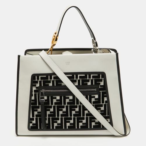 Fendi White/Black Leather and Velvet FF Runaway Top Handle Bag - Fendi - Modalova