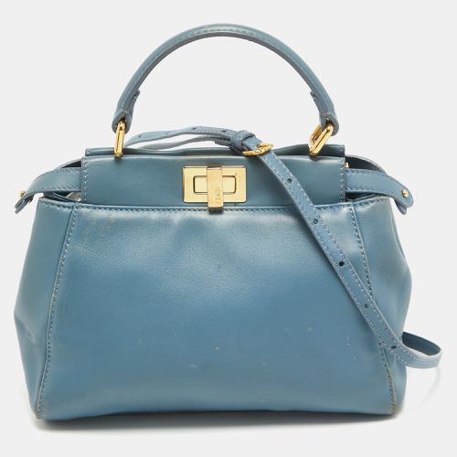 Fendi Light Blue Leather Mini Peekaboo Top Handle Bag - Fendi - Modalova