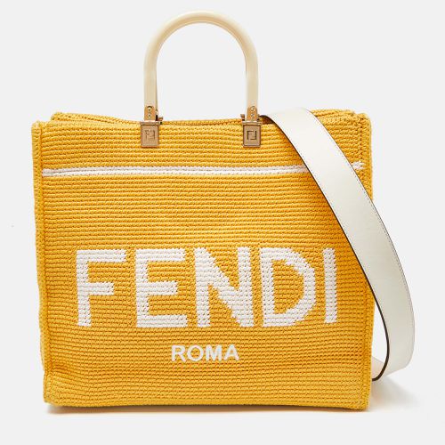 Fendi Yellow/White Crochet and Leather Medium Sunshine Tote - Fendi - Modalova