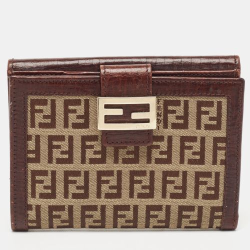 Fendi Brown/Beige Zucchino Fabric and Leather FF French Wallet - Fendi - Modalova