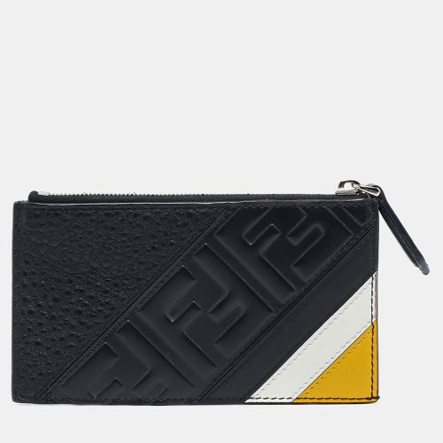 Fendi Black Zucca Embossed Leather Zip Card Holder - Fendi - Modalova