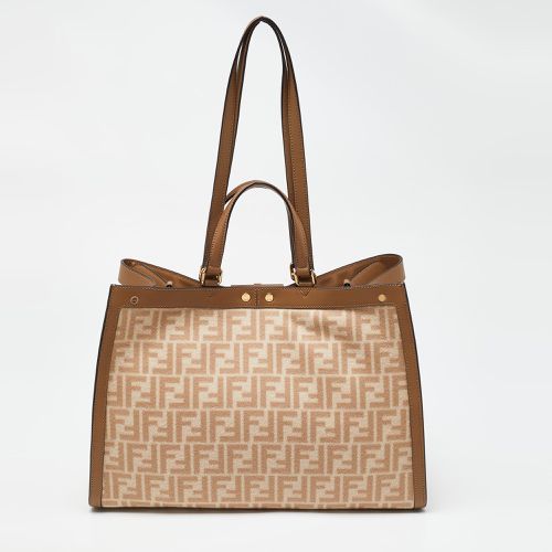 Fendi Beige/Brown Zucca Wool and Leather Medium FF Peekaboo X Tote - Fendi - Modalova