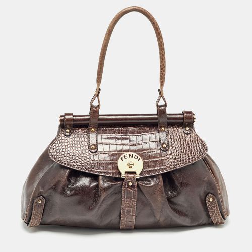 Fendi Choco Brown Crocodile and Leather Magic Top Handle Bag - Fendi - Modalova