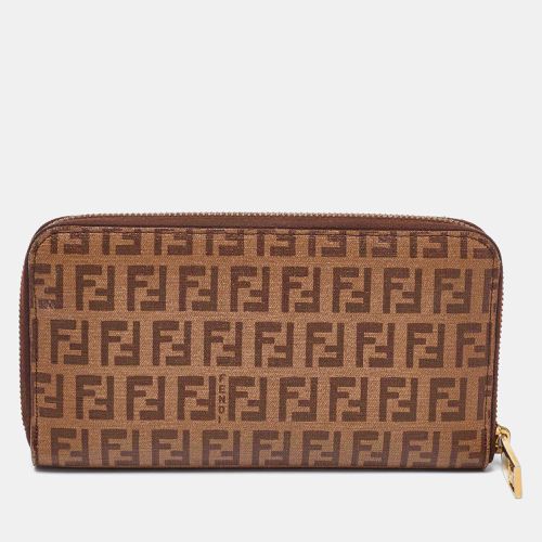 Fendi Brown/Beige Zucchino Coated Canvas Zip Around Wallet - Fendi - Modalova