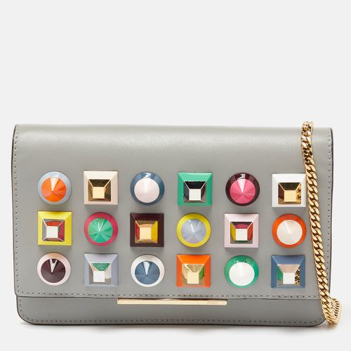 Fendi Grey Leather Rainbow Stud Tube Wallet On Chain - Fendi - Modalova