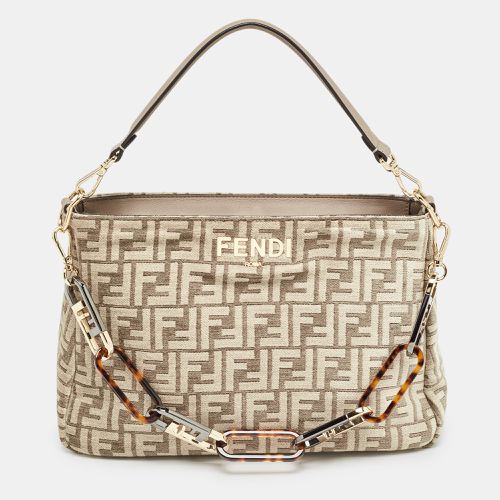 Fendi Beige Zucca Velvet and Leather O'Lock Zipper Top Handle Bag - Fendi - Modalova