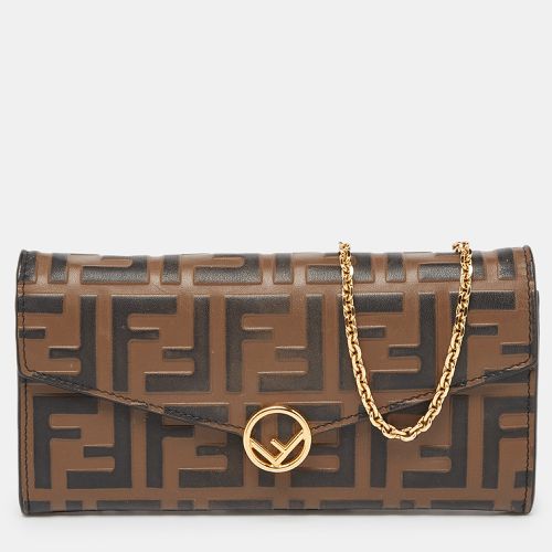 Fendi Tobacco Zucca Embossed Leather Flap Wallet on Chain - Fendi - Modalova