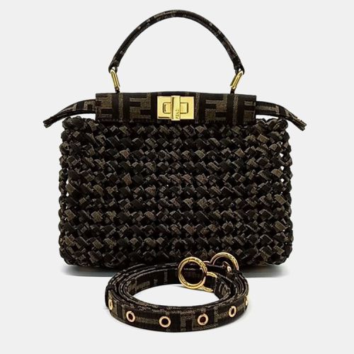 Fendi Brown Intrecciato Peekaboo Mini Top Handle Bag - Fendi - Modalova