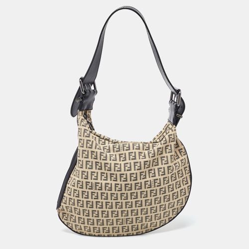 Fendi Beige/Black Zucchino Canvas and Leather Oyster Hobo - Fendi - Modalova