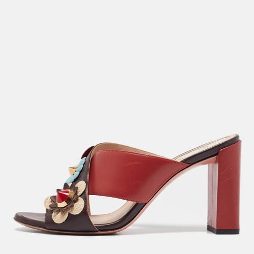 Fendi Red/Brown Leather Flowerland Slide Sandals Size 37 - Fendi - Modalova