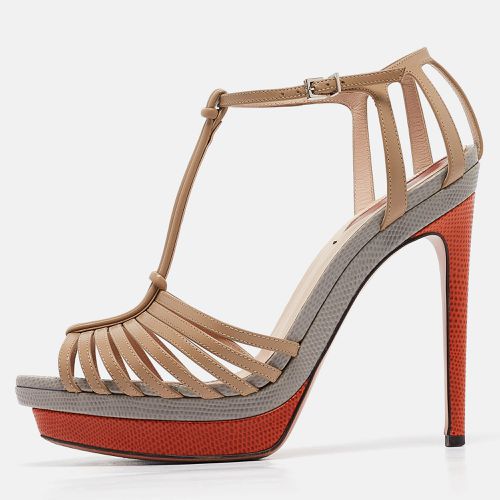 Fendi Multicolor Lizard Embossed and Leather T-Strap Platform Sandals Size 40 - Fendi - Modalova