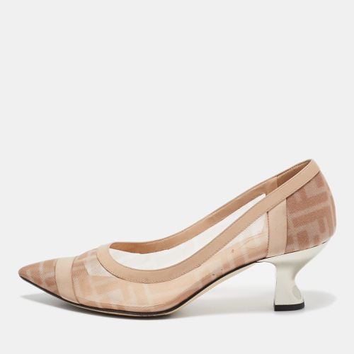 Fendi Pink/Beige Zucca Mesh and Leather Colibri Pumps Size 38 - Fendi - Modalova