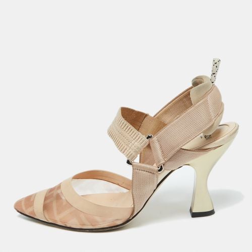 Fendi Beige Mesh and Fabric Colibri Pointed Toe Slingback Pumps Size 36.5 - Fendi - Modalova