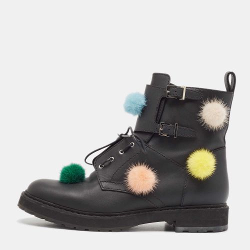 Leather and Mink Pompoms Biker Boots Size 39 - Fendi - Modalova