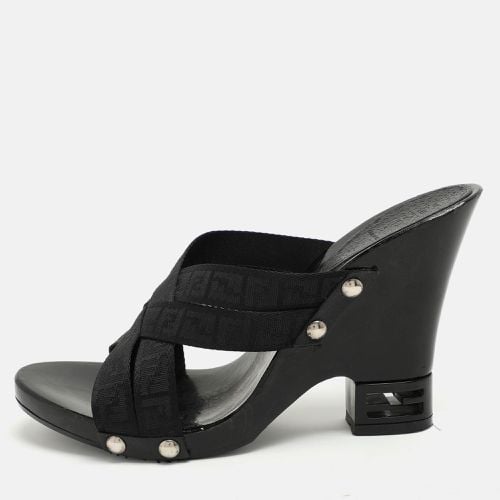 Fendi Black FF Canvas Criss Cross Slide Sandals Size 39 - Fendi - Modalova