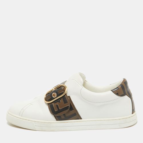 Fendi White/Brown Leather Lace Up Sneakers Size 37.5 - Fendi - Modalova