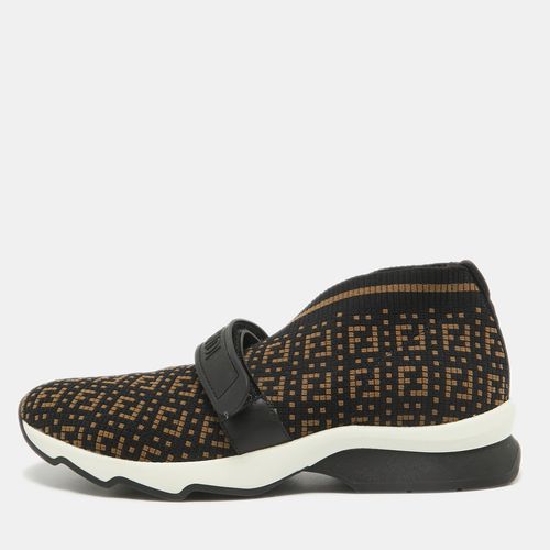 Fendi Black/Brown Zuchinno Knit Fabric Rockoko Low Top Sneakers Size 39 - Fendi - Modalova